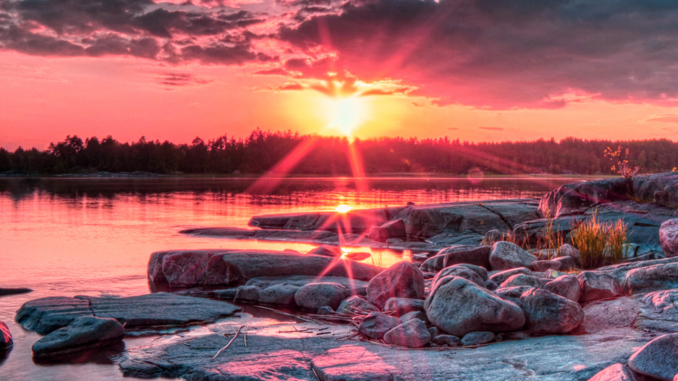 Обои пейзаж, бумага, закат, облако, вода в разрешении 1366x768