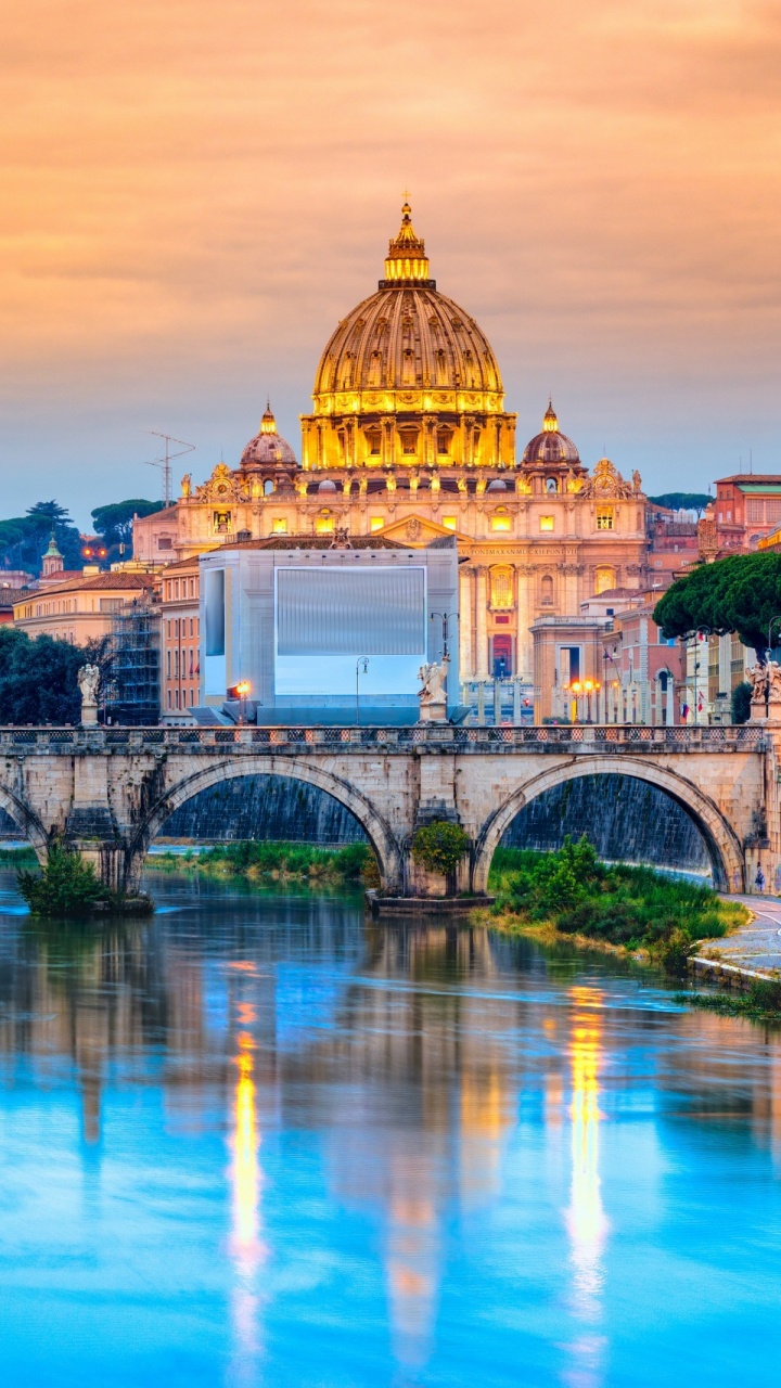 Обои Понте СантАнджело, Кастель сантанжело, Собор Св Петра, мост, отражение в разрешении 720x1280