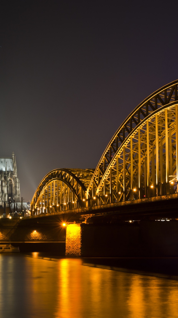 Обои мост, ориентир, ночь, отражение, город в разрешении 720x1280