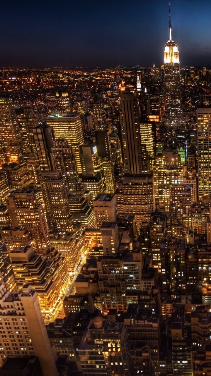 Обои Эмпайр Стейт Билдинг, ночь, небоскреб, городской пейзаж, город в разрешении 720x1280