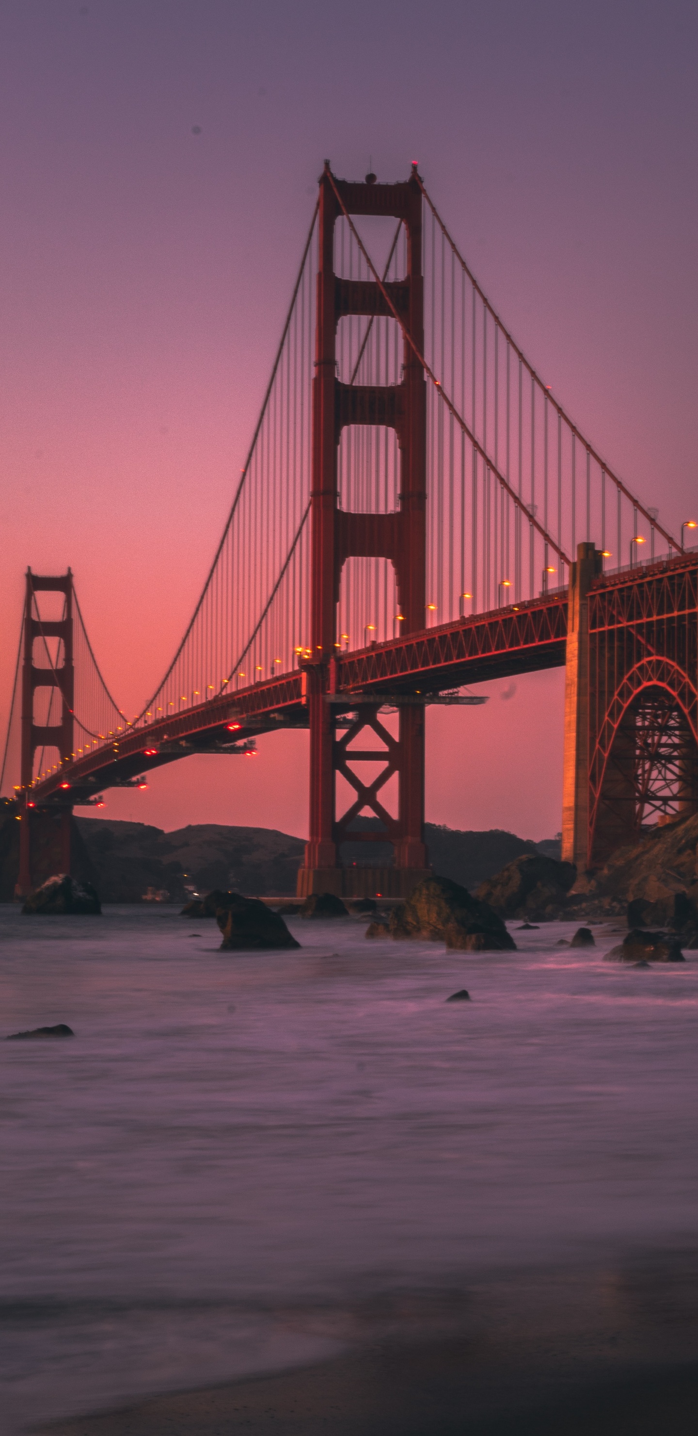 Обои мост Golden Gate, Бейкер-Бич, подвесной мост, мост, ориентир в разрешении 1440x2960