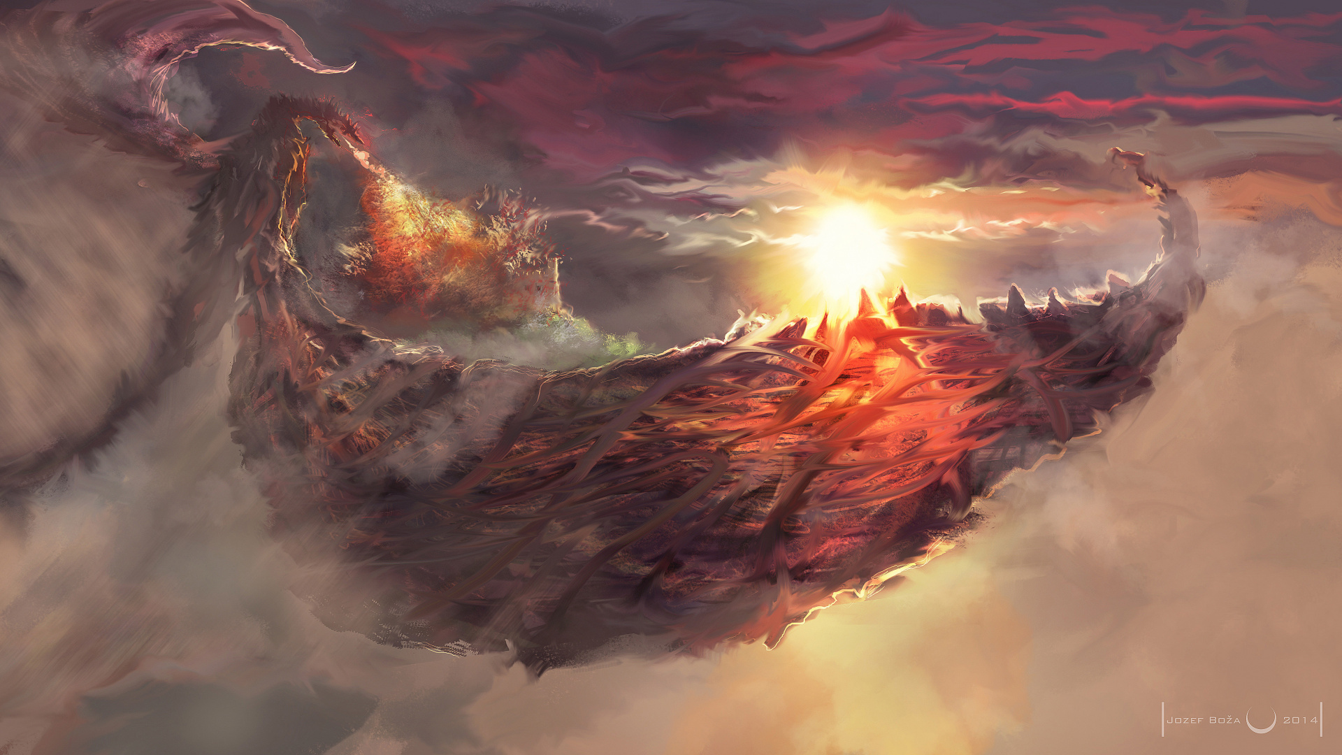 Обои арт, цифровое искусство, живопись, дракон, произведение искусства в разрешении 1920x1080