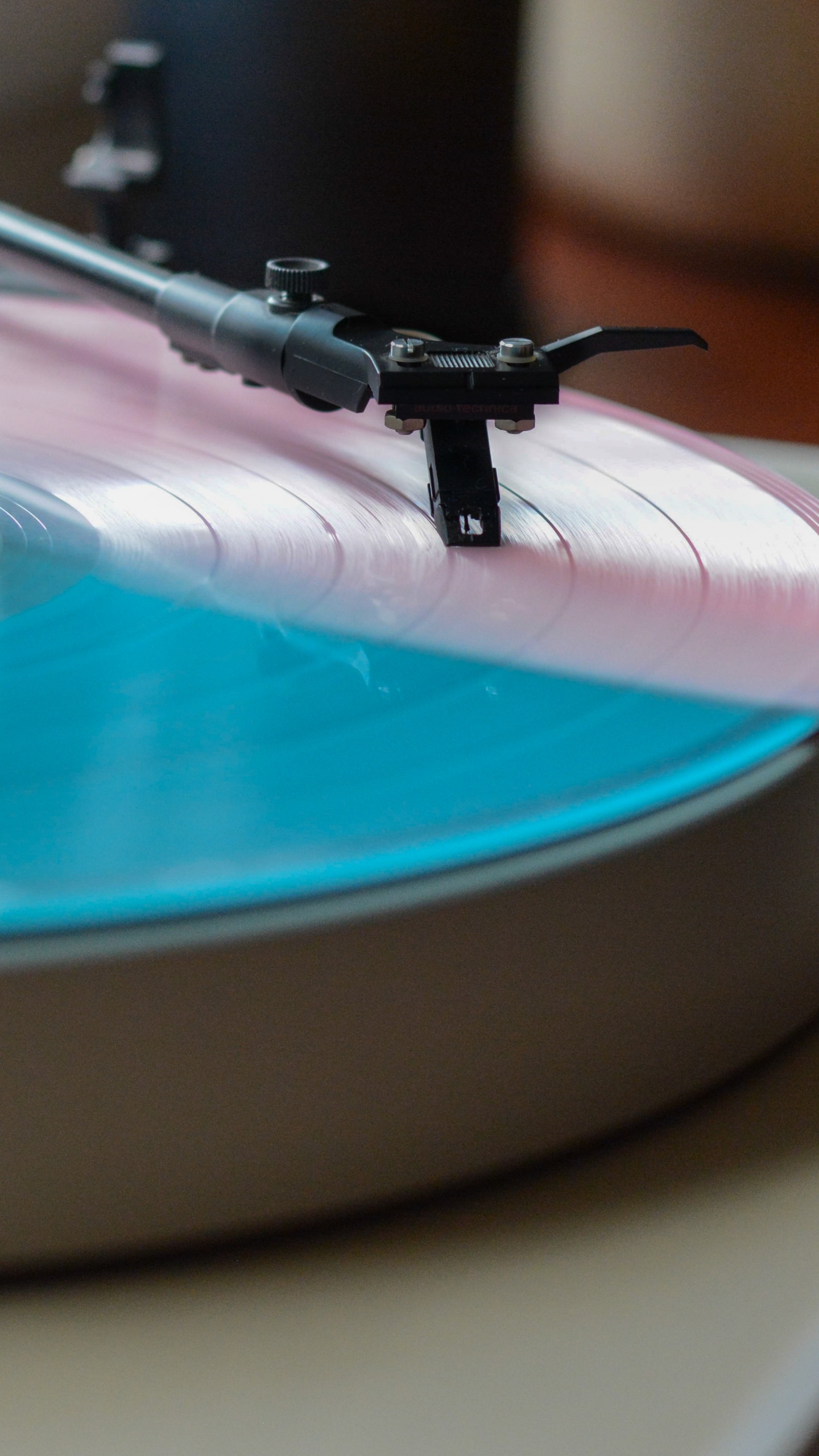 Обои граммофонная пластинка, фонограф, Проигрыватель, синий, бирюза в разрешении 1440x2560