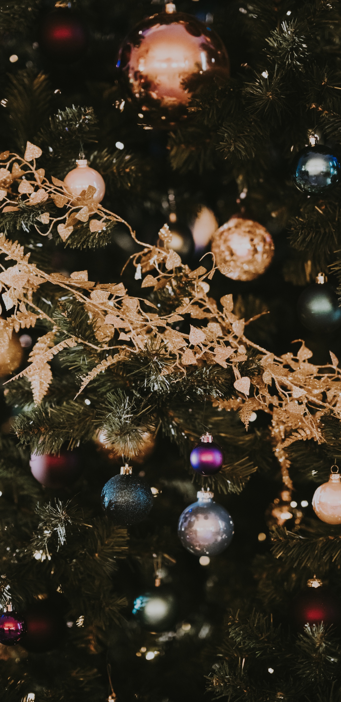 Обои Рождественский день, рождественский орнамент, елка, дерево, Рождество в разрешении 1440x2960