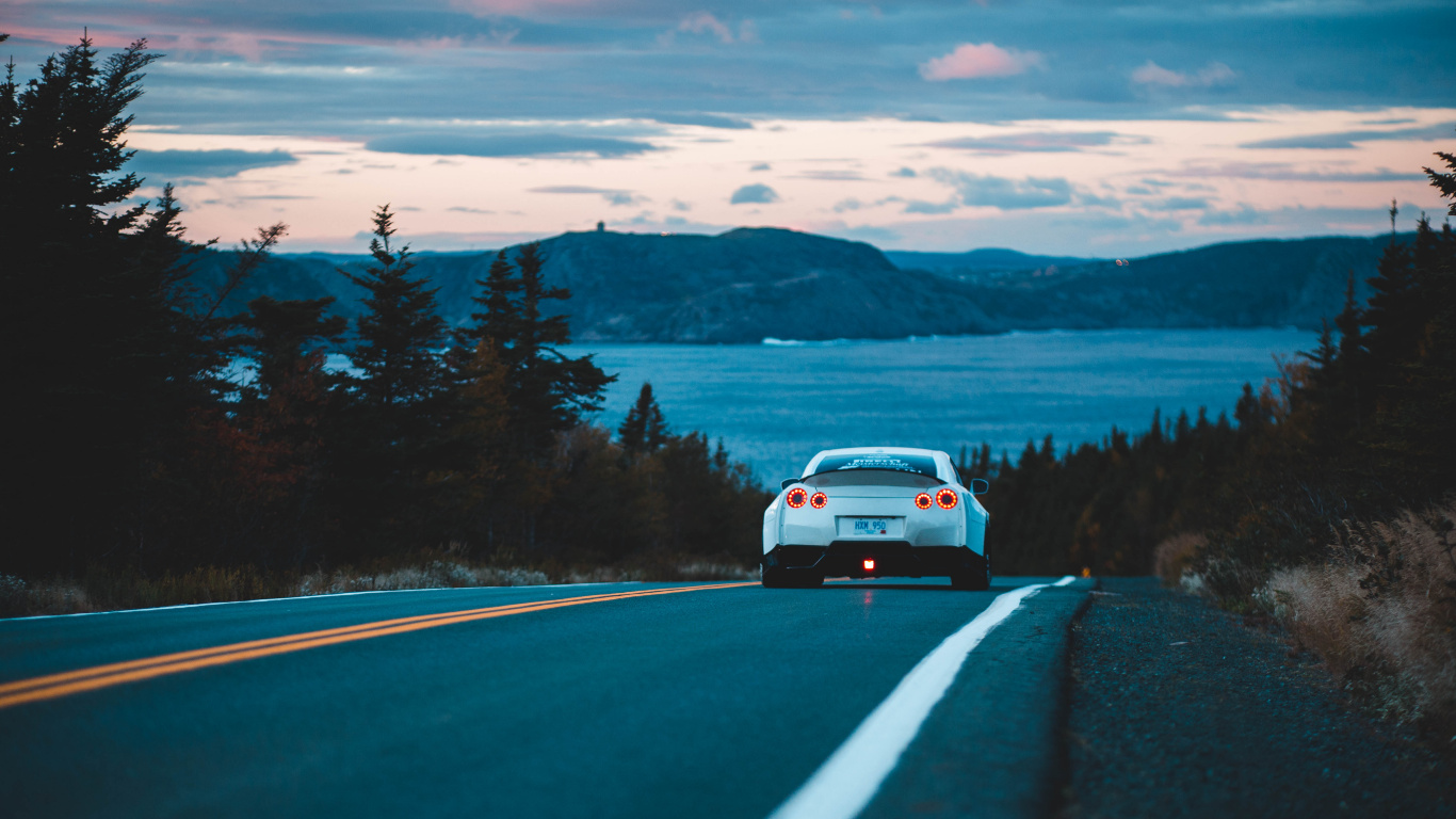 Обои авто, Ниссан, nissan skyline, дорога, синий в разрешении 1366x768