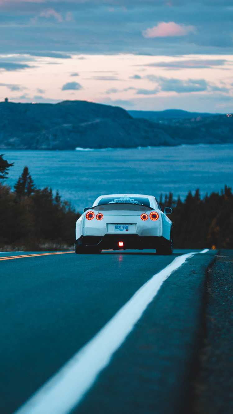 Обои авто, Ниссан, nissan skyline, дорога, синий в разрешении 750x1334