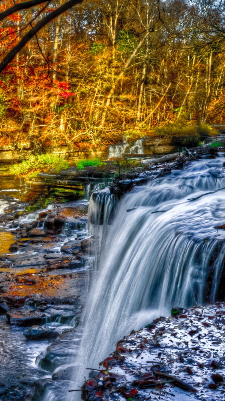 Обои водопад, водоем, природа, поток, вода в разрешении 750x1334