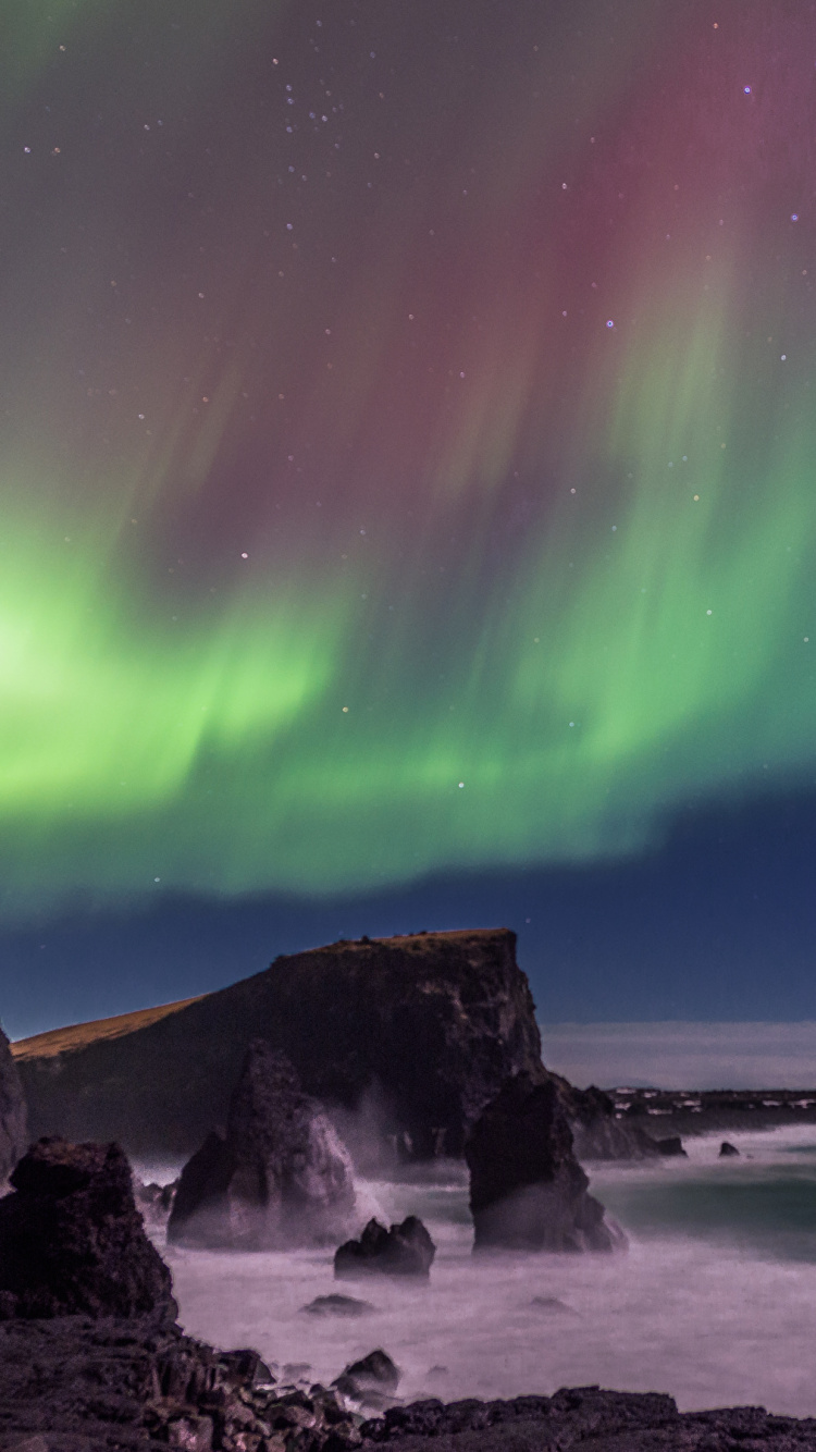 Обои Аврора, атмосфера, море, пейзаж, свет в разрешении 750x1334