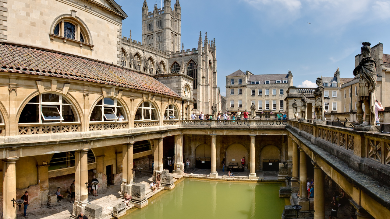 Обои Древние римские купания, здание, город, туризм, достопримечательность в разрешении 1280x720