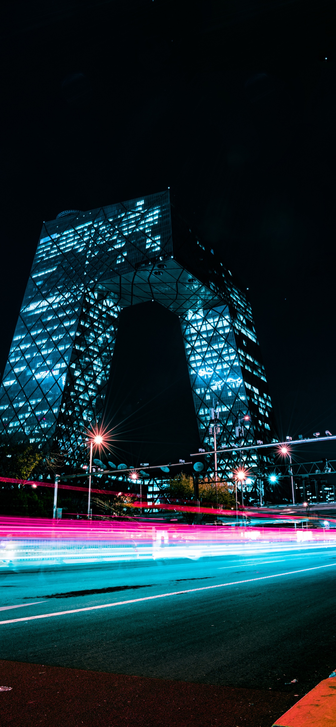 Обои архитектура, ночь, ориентир, свет, синий в разрешении 1125x2436