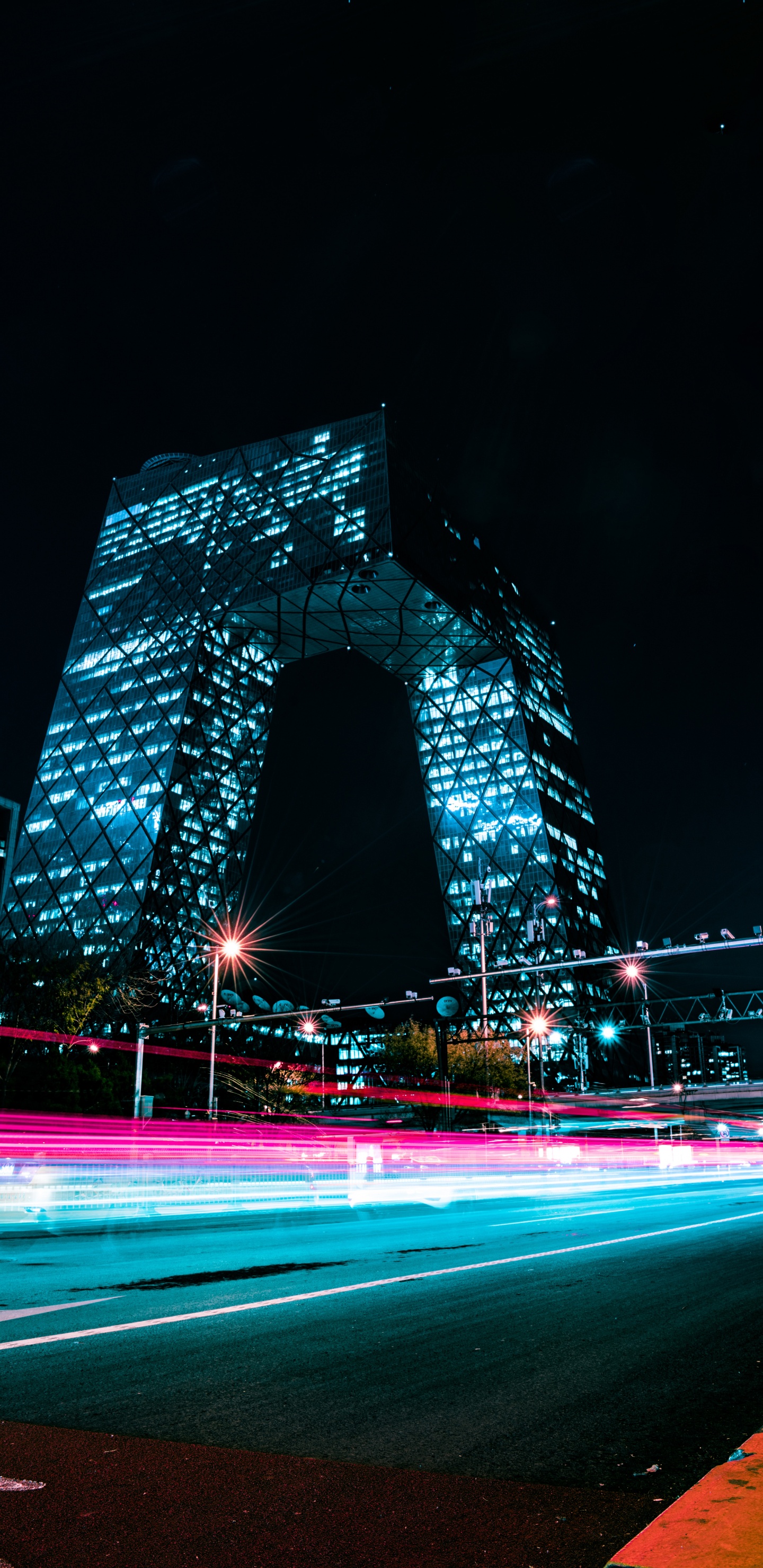 Обои архитектура, ночь, ориентир, свет, синий в разрешении 1440x2960