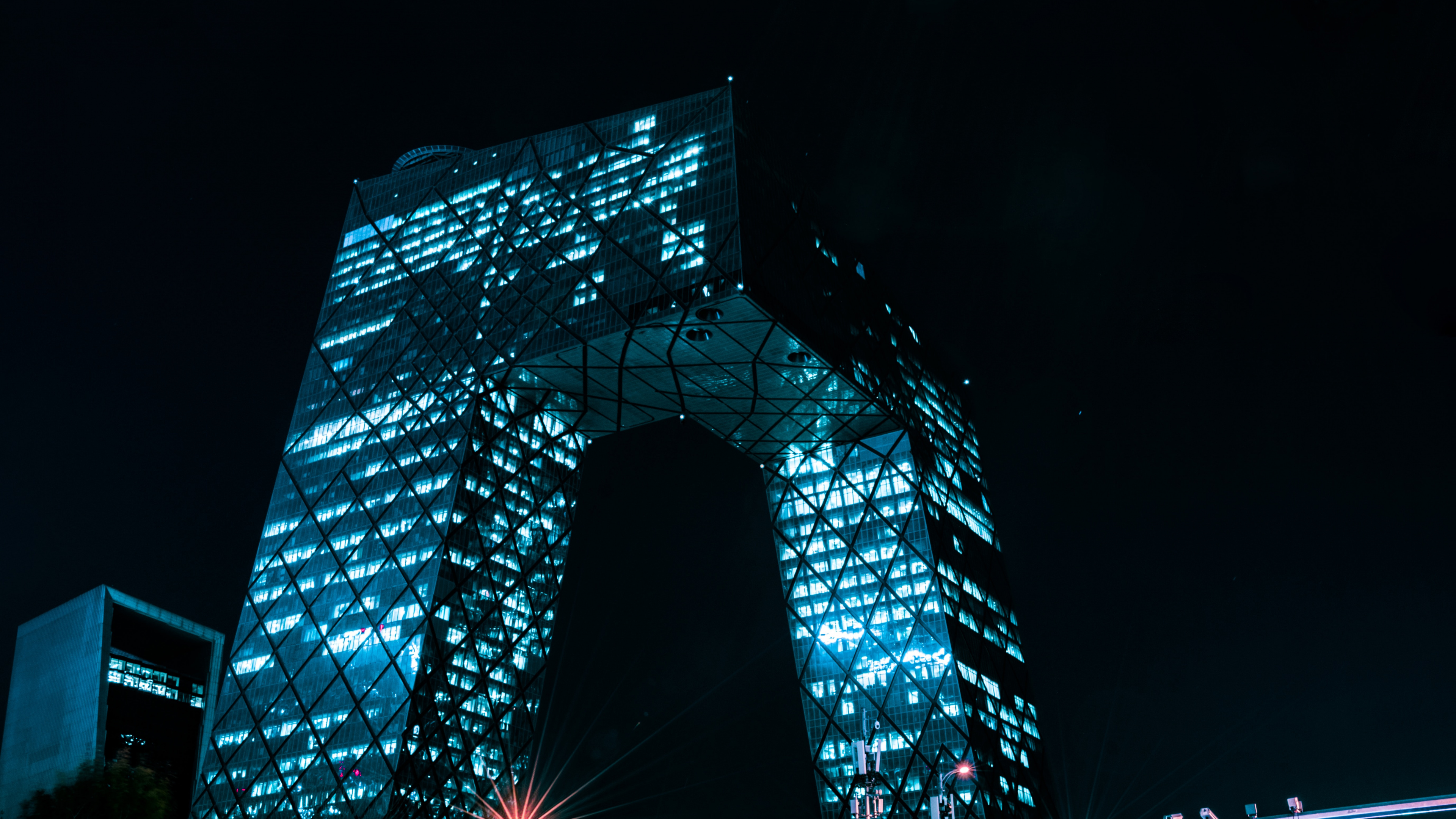 Обои архитектура, ночь, ориентир, свет, синий в разрешении 3840x2160