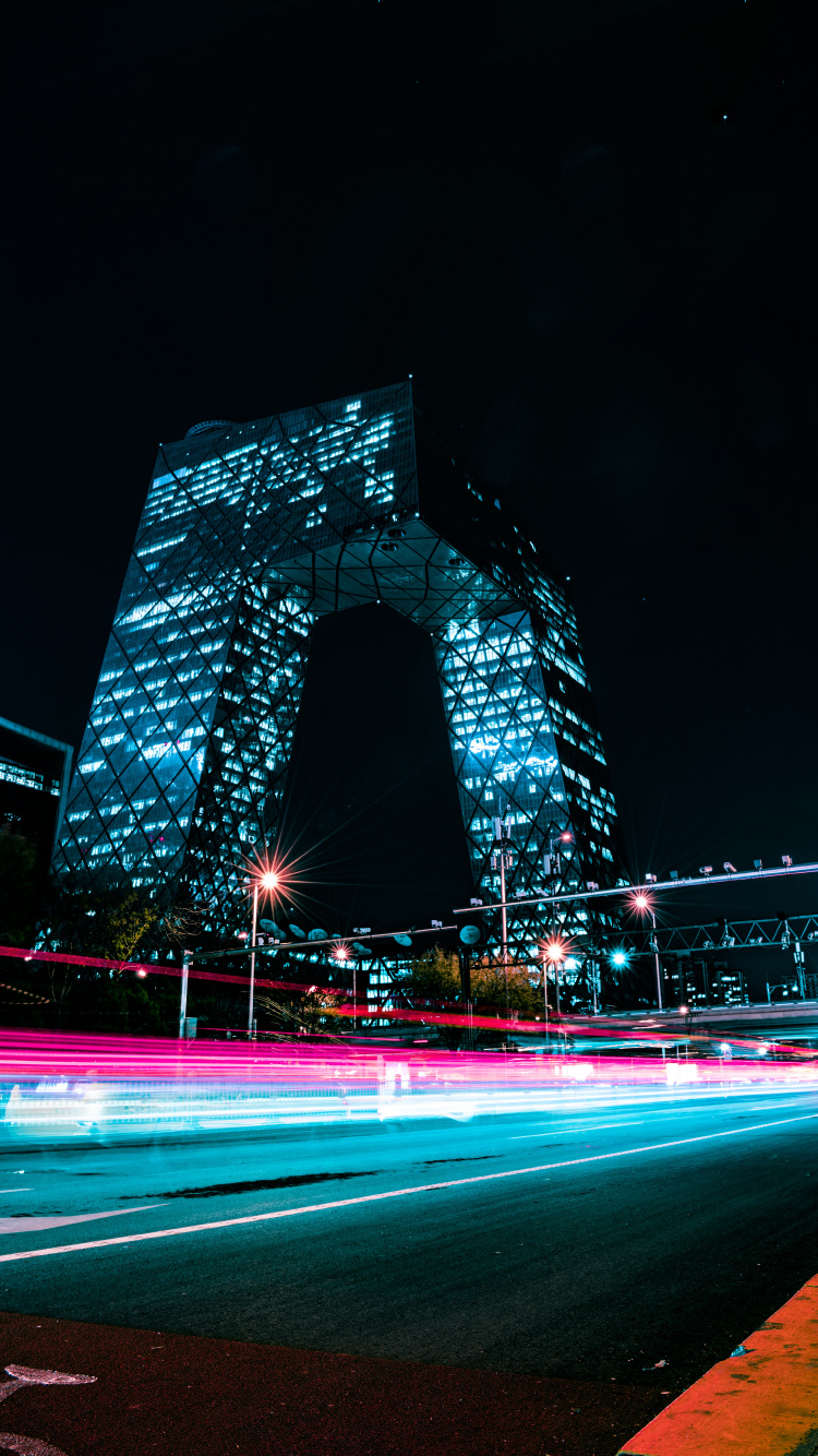 Обои архитектура, ночь, ориентир, свет, синий в разрешении 750x1334