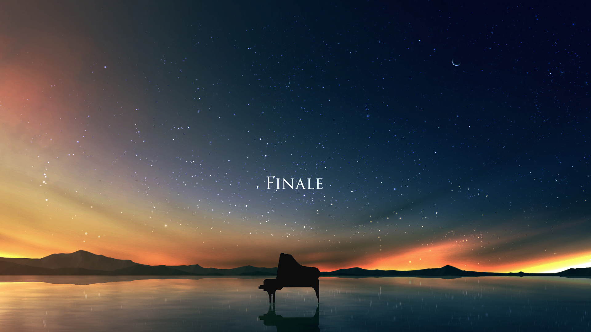 Обои фортепьяно, аниме, горизонт, атмосфера, спокойный в разрешении 1920x1080