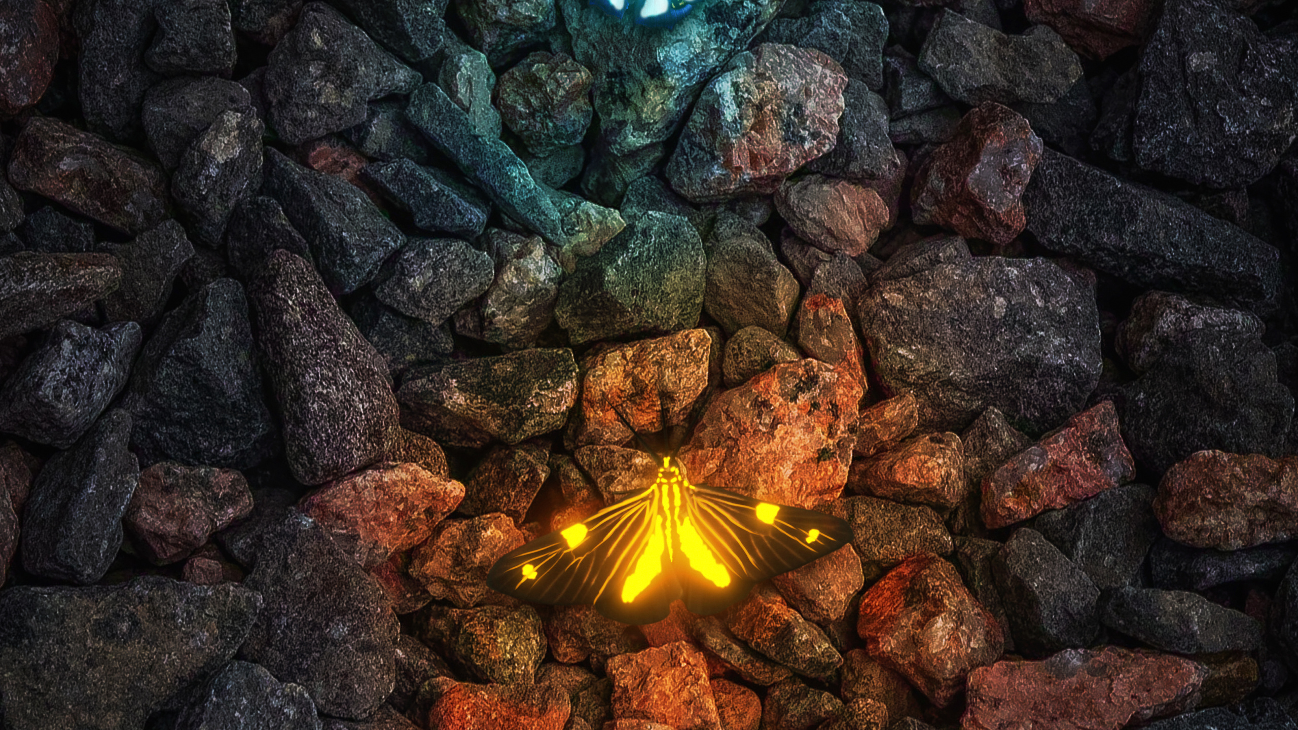 Обои огонь, пламя, дорожное покрытие, кирпич, газ в разрешении 2560x1440