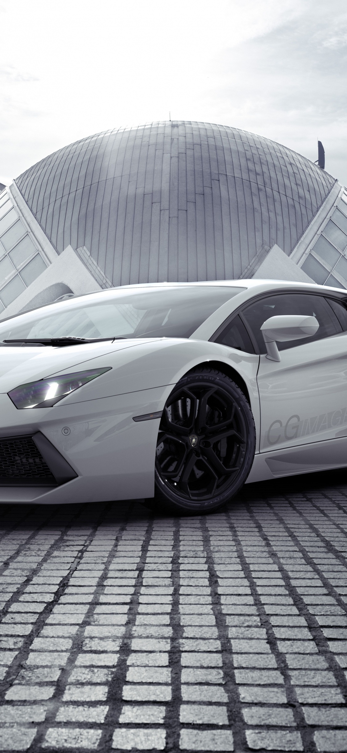 Обои авто, белые, Ламборджини, артист, спорткар в разрешении 1125x2436