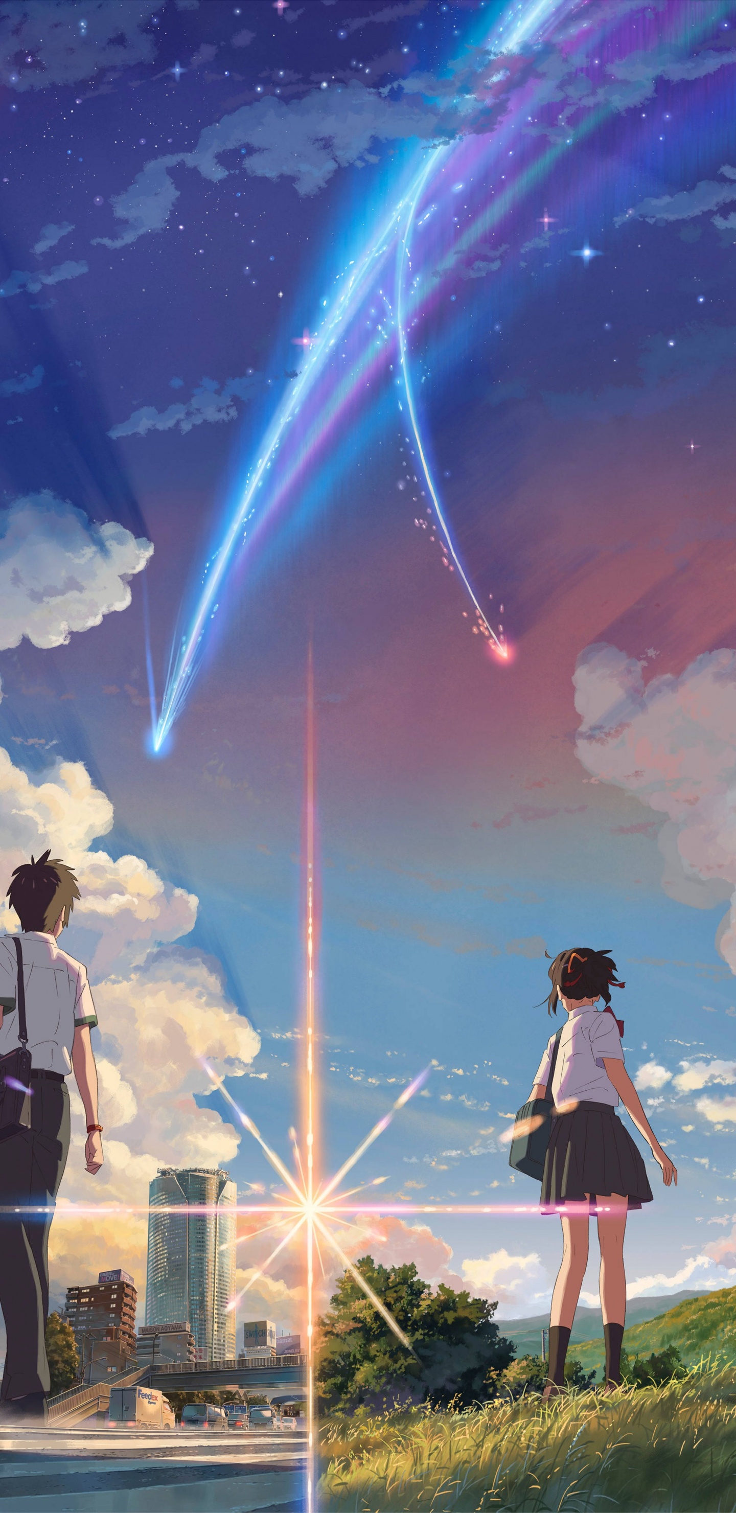 Обои ваше имя, Miyamizu Mitsuha, Таки Тачибана, мультик, постер в разрешении 1440x2960