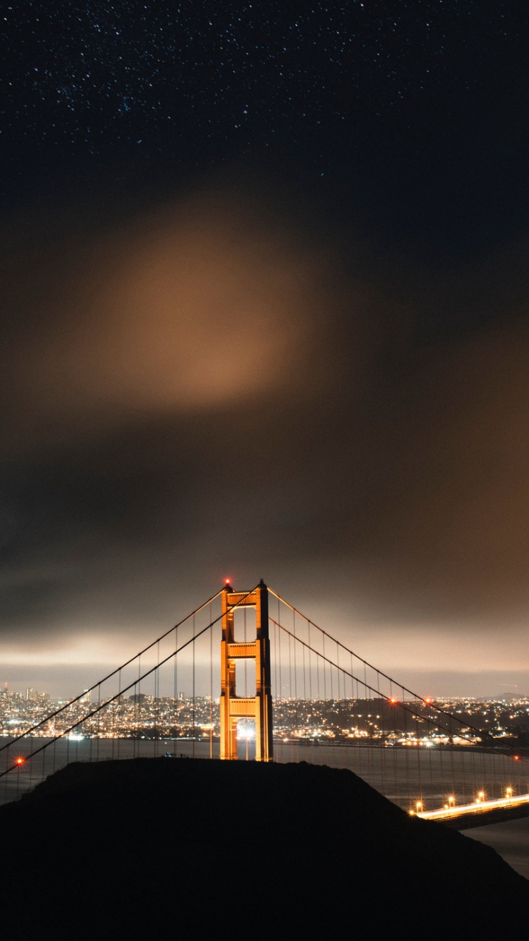 Обои мост Golden Gate, ночь, облако, атмосфера, мост в разрешении 750x1334