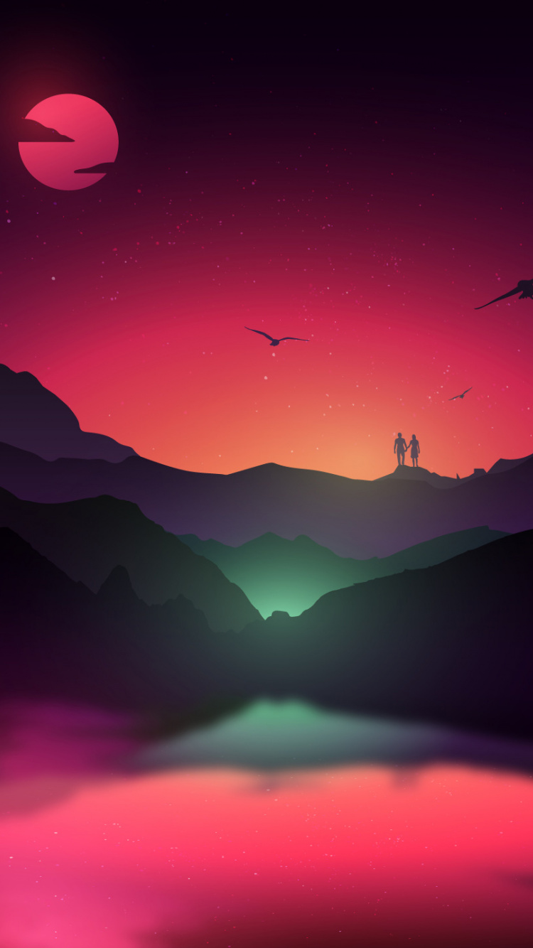 Обои роман, красный цвет, пара, графика, темнота в разрешении 750x1334