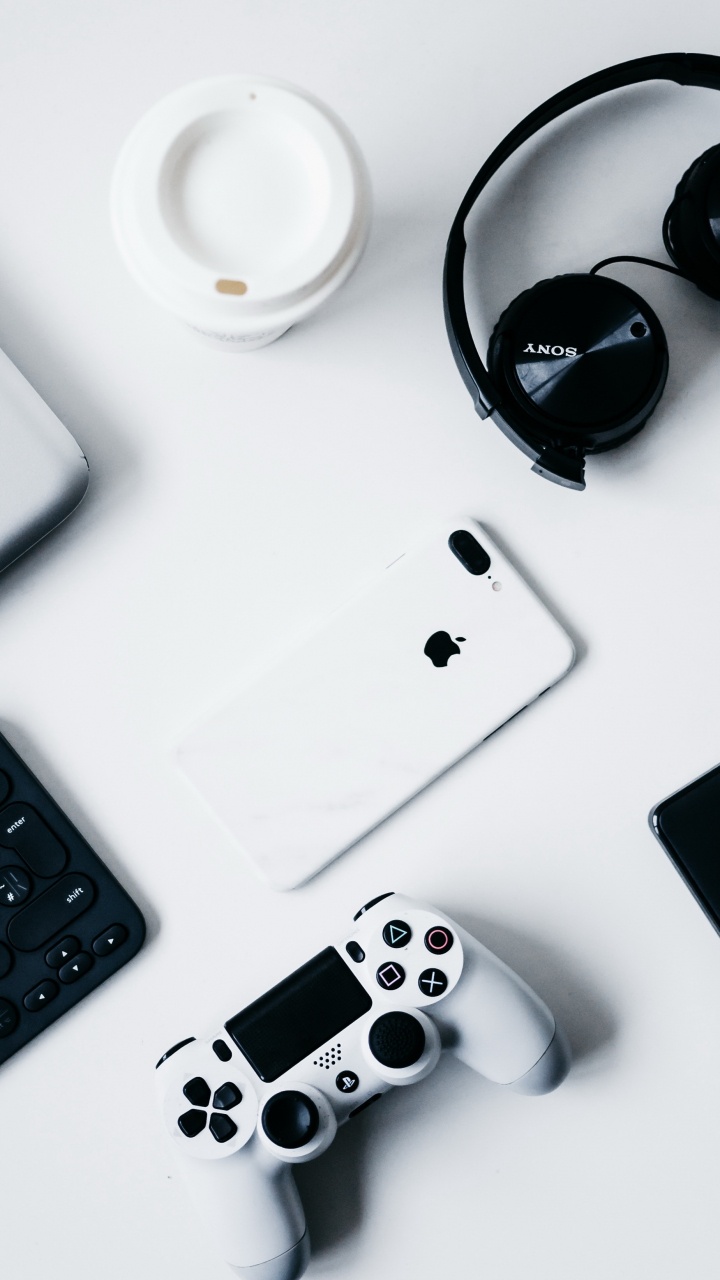 Обои наушники, игровой контроллер, белые, черный, устройство ввода в разрешении 720x1280