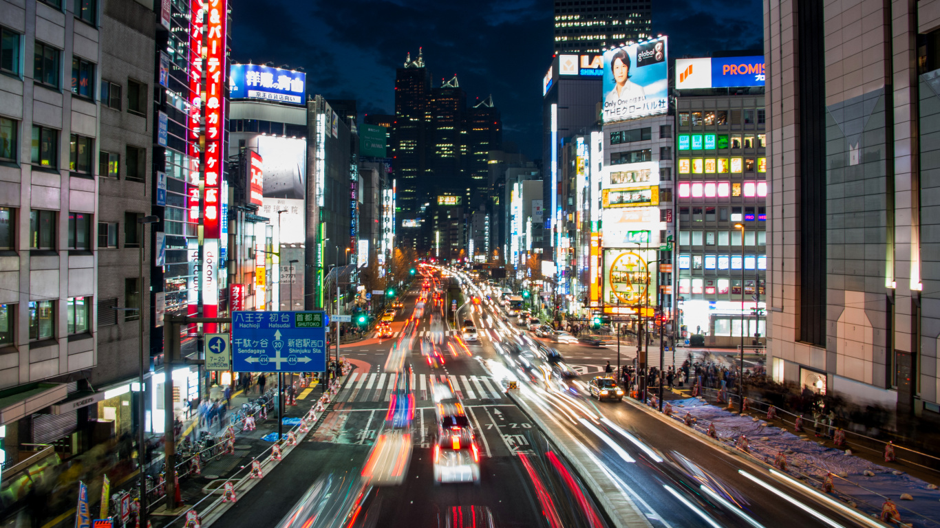 Обои городской район, метрополия, город, городской пейзаж, ночь в разрешении 1366x768