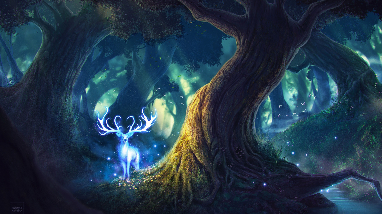 Обои волшебный лес, фея, лес, магия, живопись в разрешении 1280x720