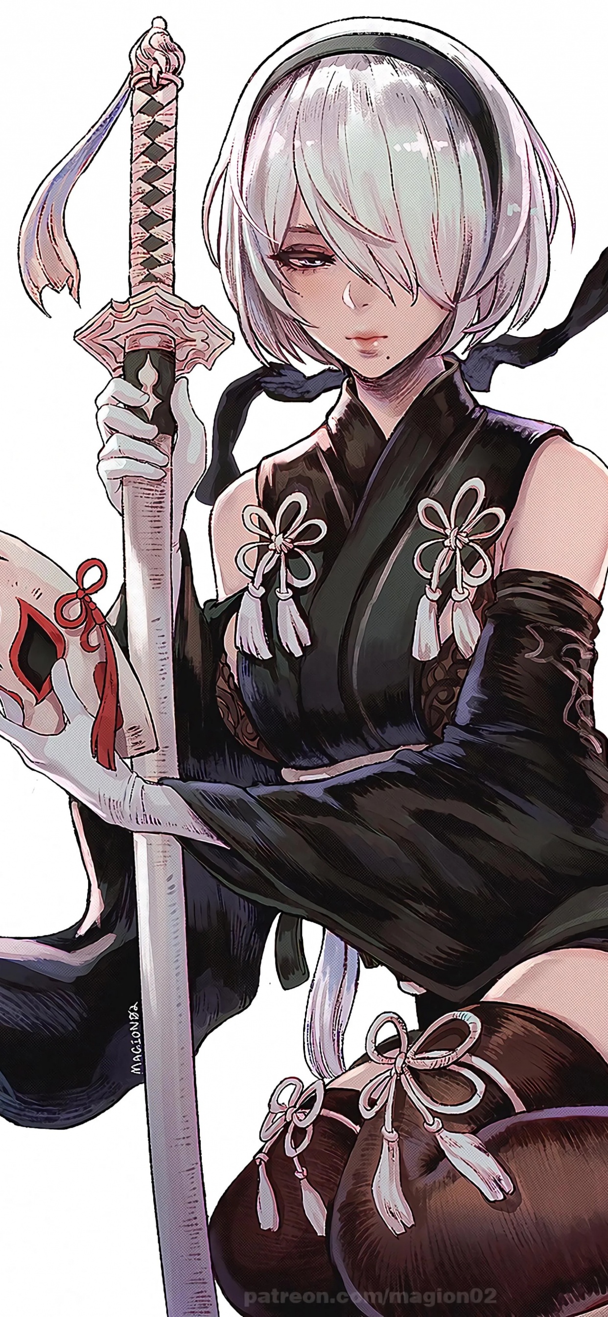 Обои йорха 2б фанарт, ниэр автоматов, мультик, фан арт, йорха в разрешении 1242x2688