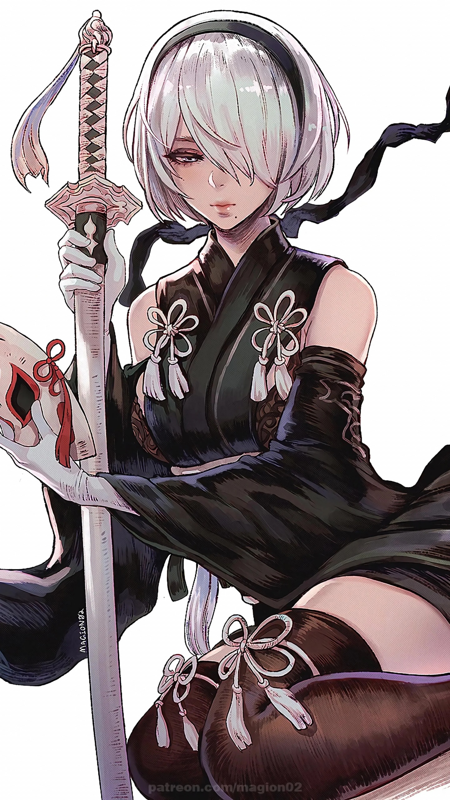 Обои йорха 2б фанарт, ниэр автоматов, мультик, фан арт, йорха в разрешении 1440x2560