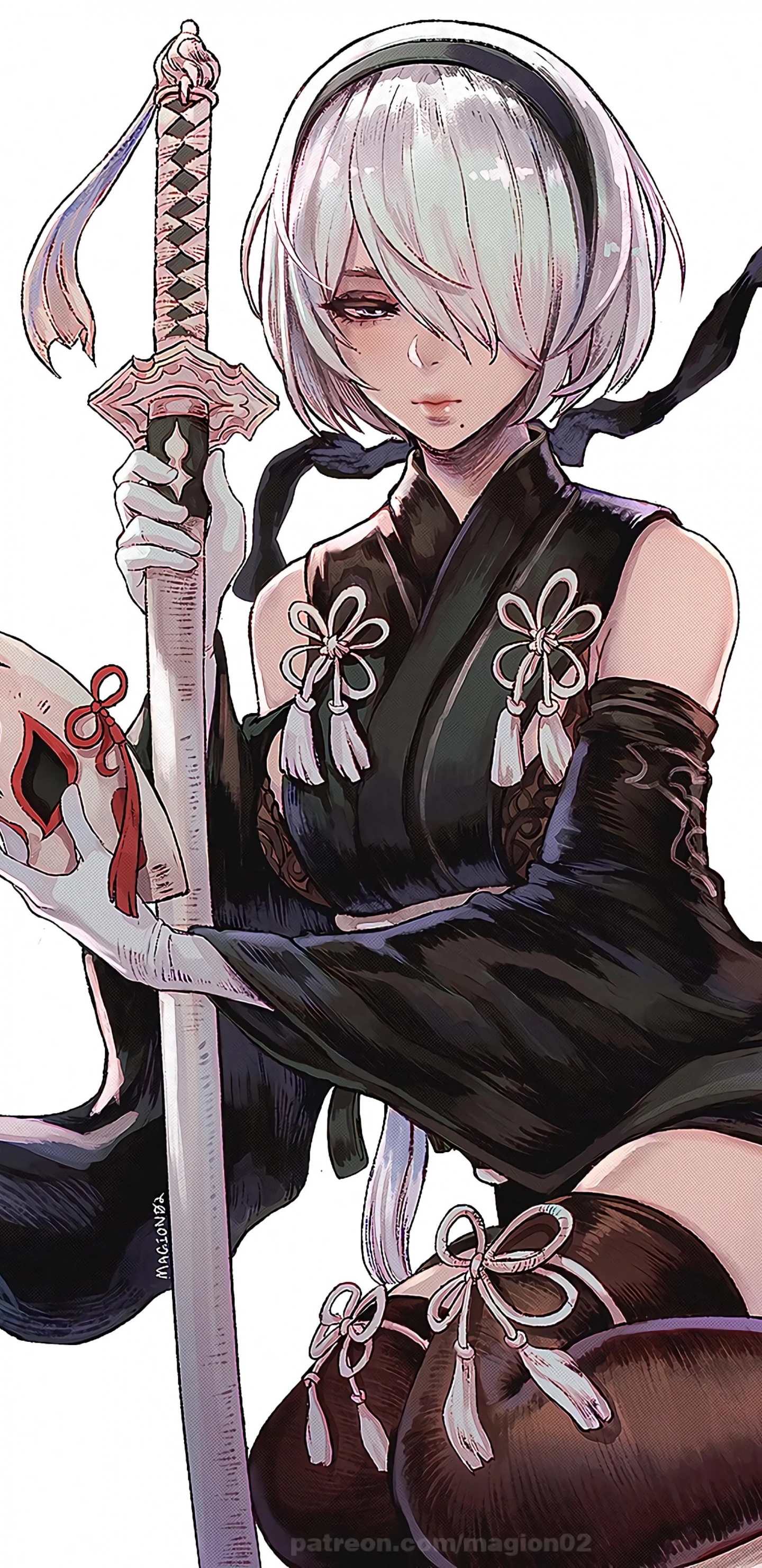 Обои йорха 2б фанарт, ниэр автоматов, мультик, фан арт, йорха в разрешении 1440x2960