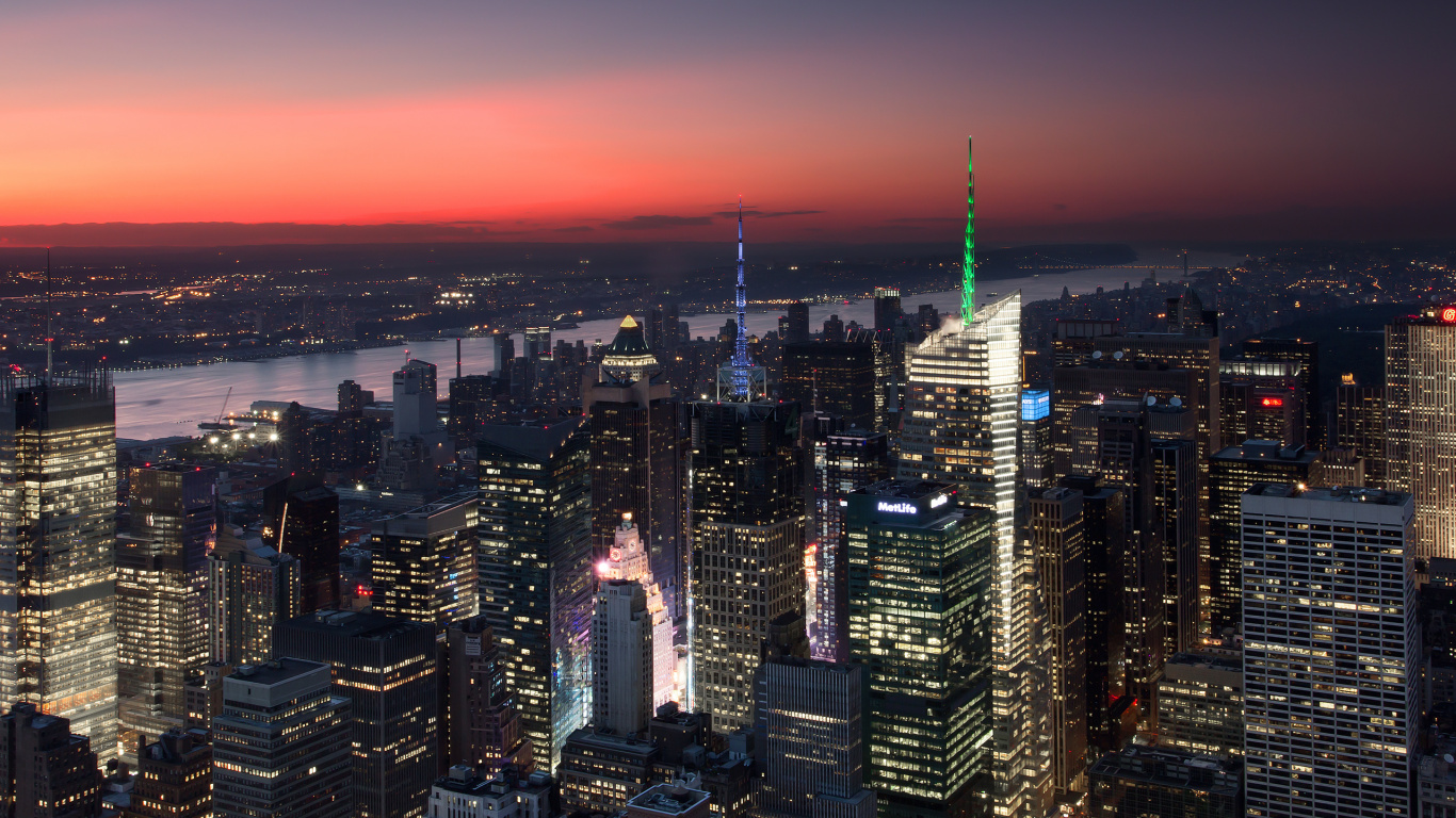 Обои Нью-Йорк, небоскреб, городской пейзаж, город, городской район в разрешении 1366x768