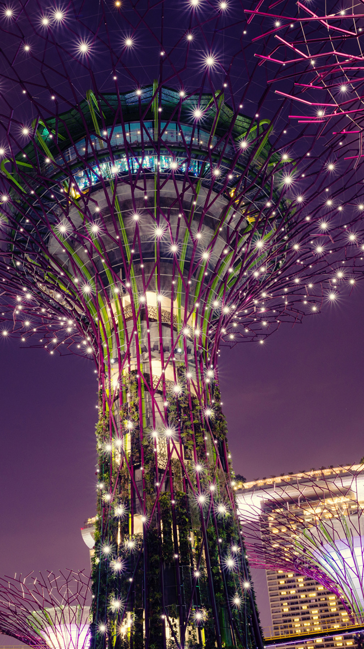 Обои Сады у залива, парк, достопримечательность, пурпур, освещение в разрешении 750x1334