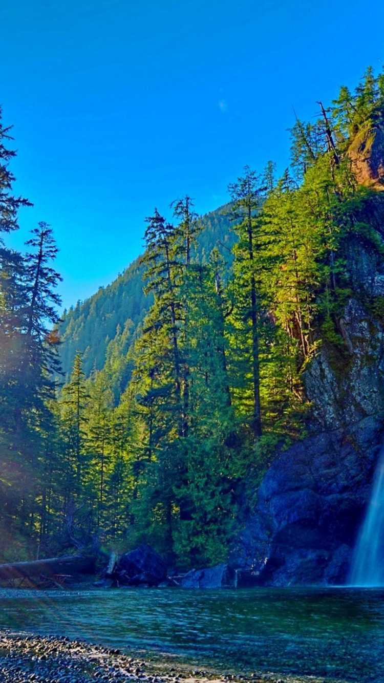 Обои водопад, природа, вода, водоток, природный заповедник в разрешении 750x1334