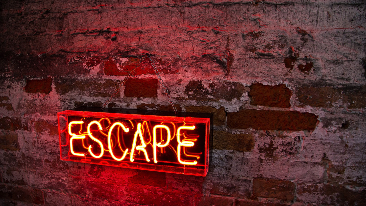 Обои неоновая вывеска, красный цвет, кирпич, стена, кирпичная кладка в разрешении 1280x720