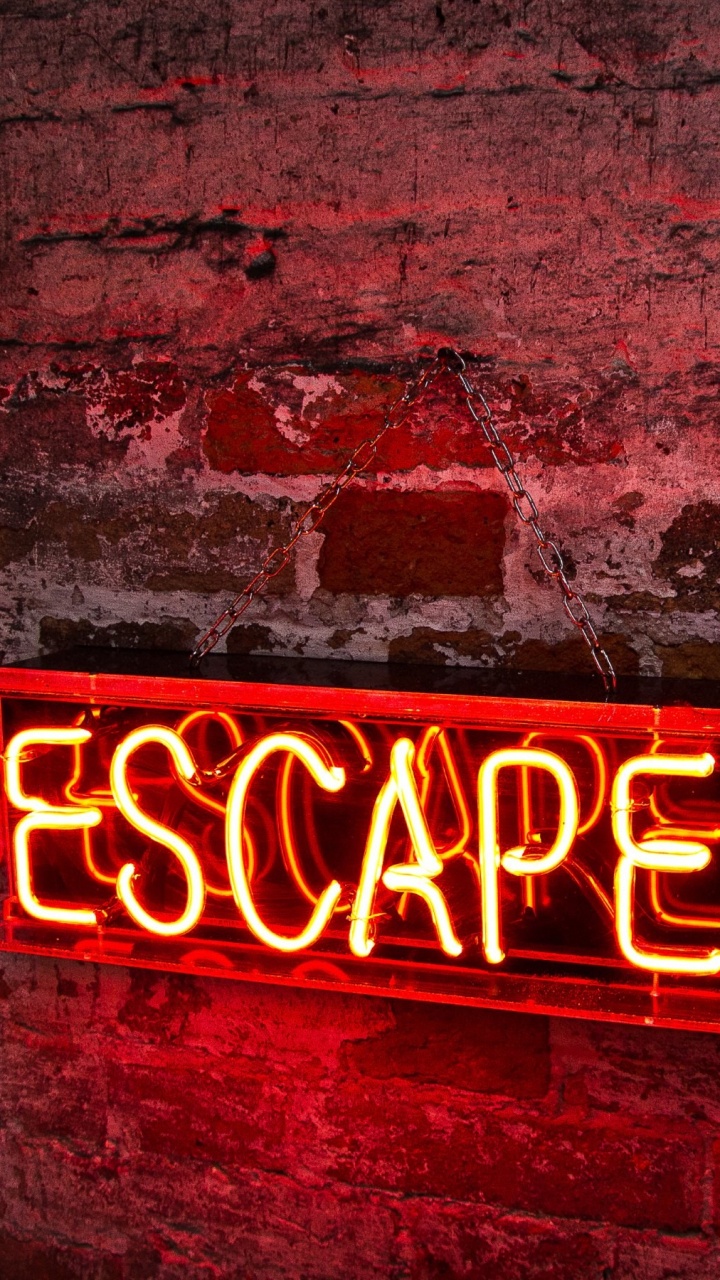 Обои неоновая вывеска, красный цвет, кирпич, стена, кирпичная кладка в разрешении 720x1280