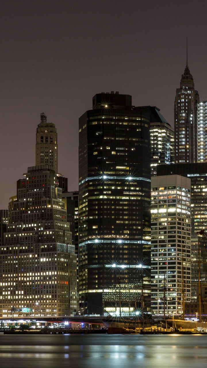 Обои Бруклинский мост, город, городской пейзаж, метрополия, линия горизонта в разрешении 720x1280