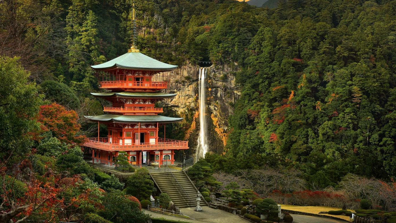 Обои Кумано Начи Тайша, НАТИ Падает, Кумано Код, достопримечательность, синтоистский храм в разрешении 1366x768