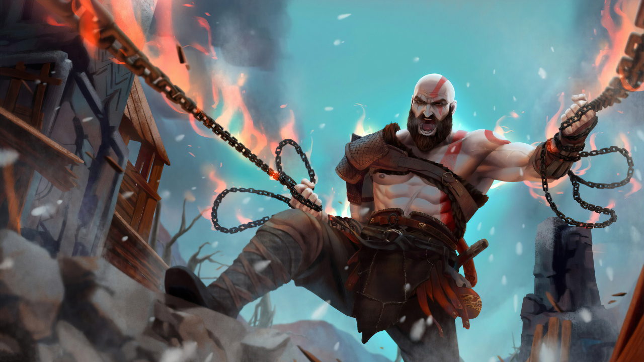Обои god of war, кратос, иллюстрация, компьютерная игра, демон в разрешении 1280x720
