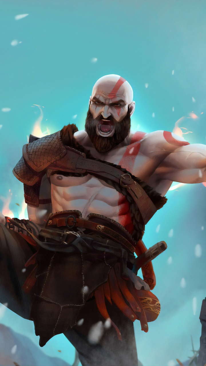 Обои god of war, кратос, иллюстрация, компьютерная игра, демон в разрешении 720x1280