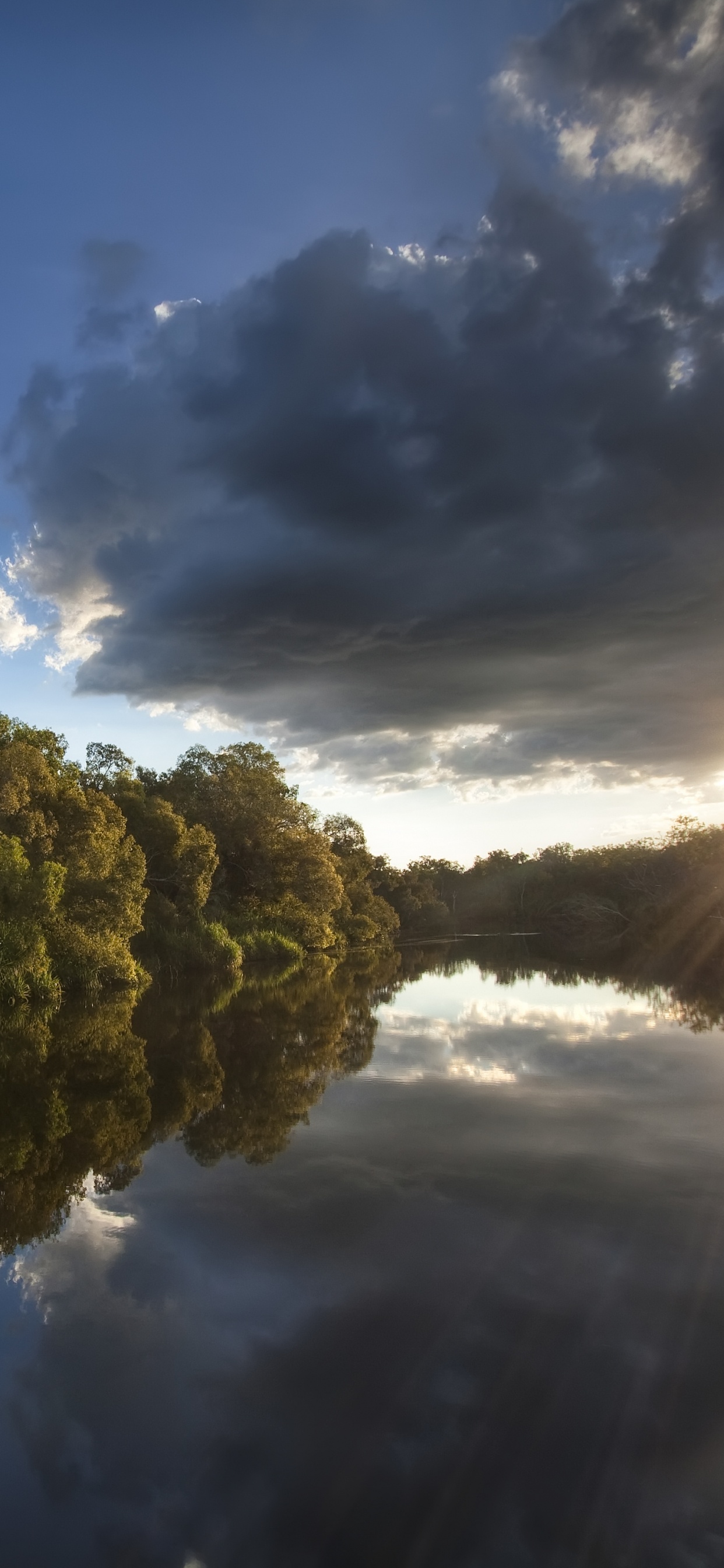 Обои природа, вода, отражение, облако, реки в разрешении 1242x2688