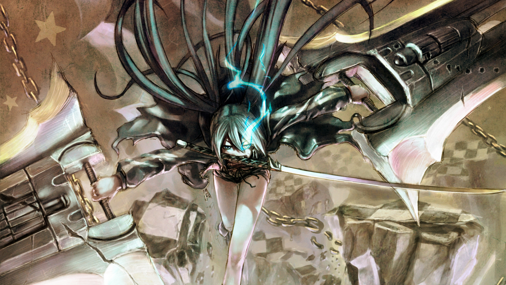 Обои фикция, фантастика, Хацунэ Мику, черный рок шутер в разрешении 1920x1080