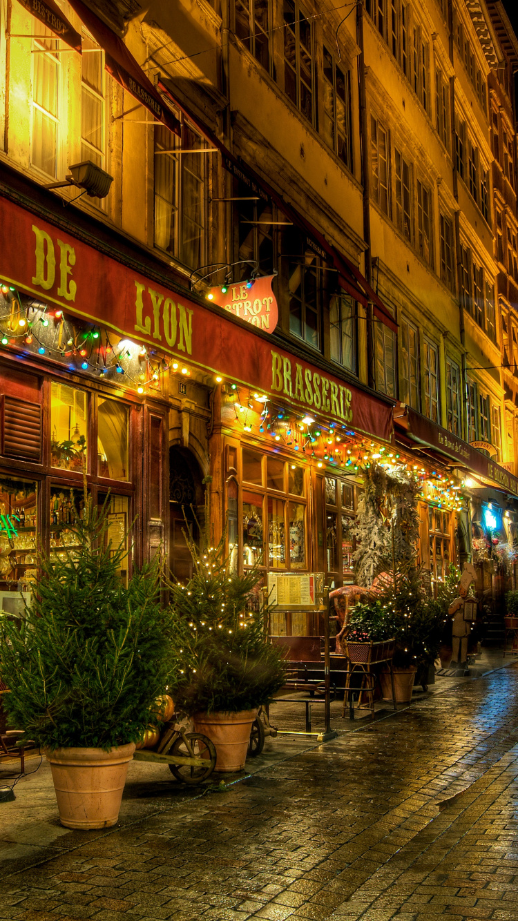 Обои ночь, улица, городок, город, деловой район в разрешении 750x1334