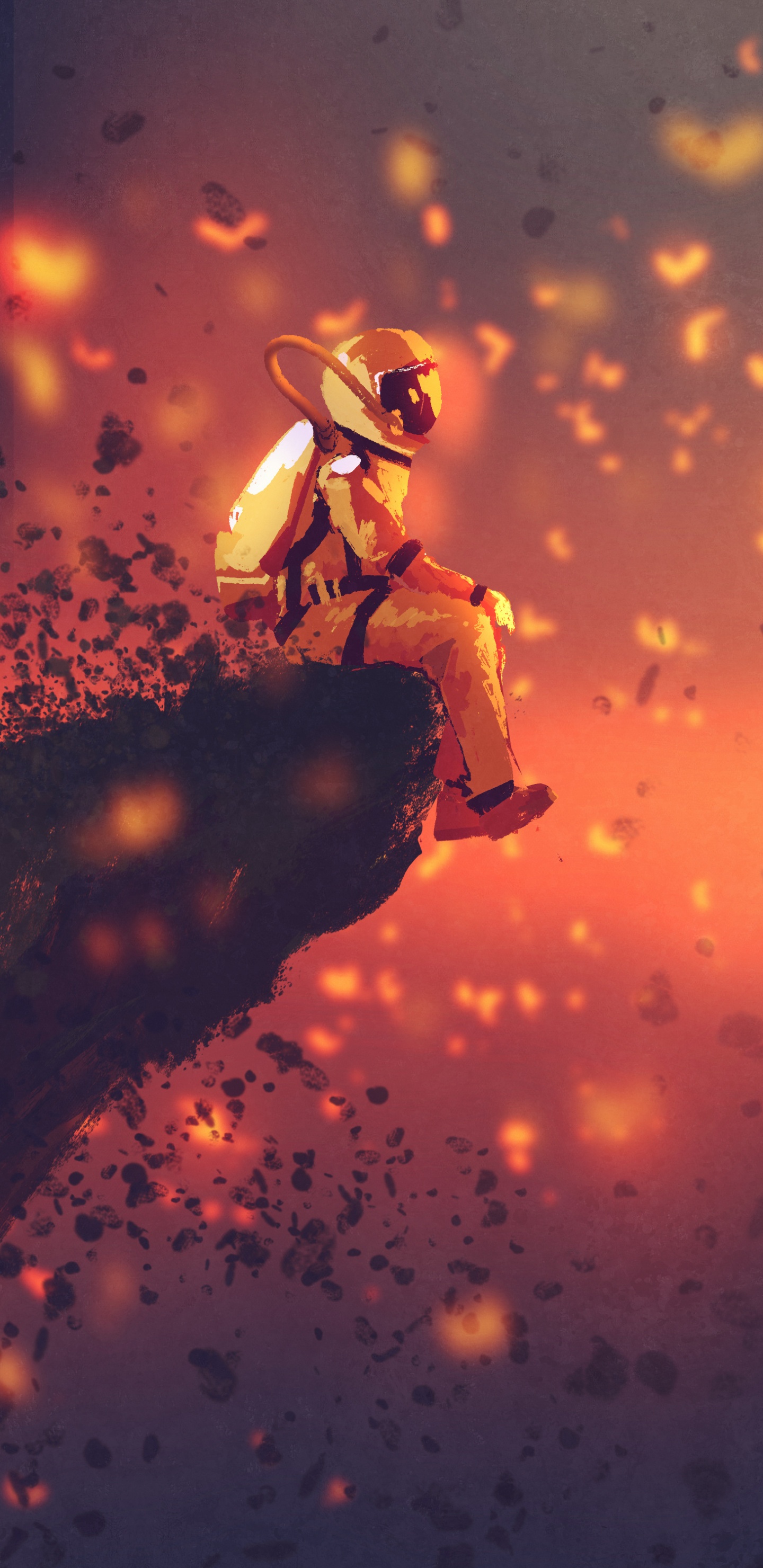 Обои иллюстрация, Апельсин, тепло, облако, атмосфера в разрешении 1440x2960