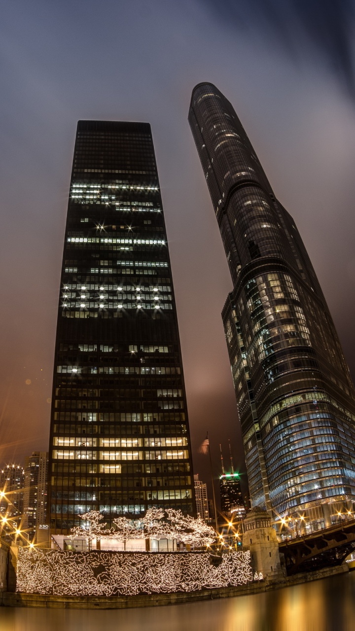 Обои Чикаго, объектив fisheye, городской пейзаж, город, небоскреб в разрешении 720x1280