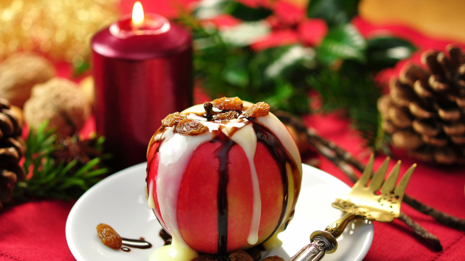 Обои фрукты, пища, кондитерские изделия, десерт, рождественский орнамент в разрешении 1920x1080