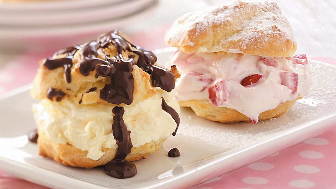 Обои профитроль, пища, замороженный десерт, глазурь, карамельный в разрешении 1280x720