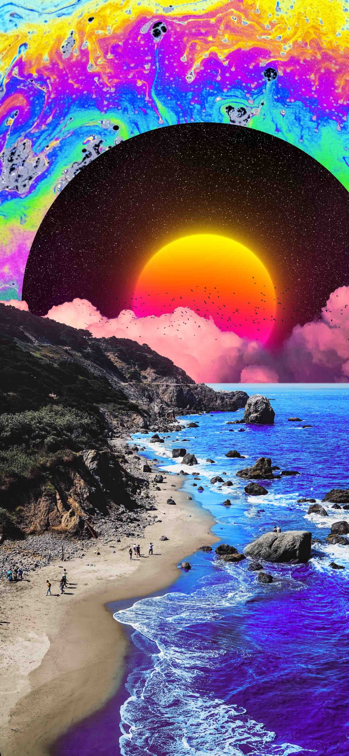 Обои природа, арт, живопись, вода, атмосфера в разрешении 1125x2436