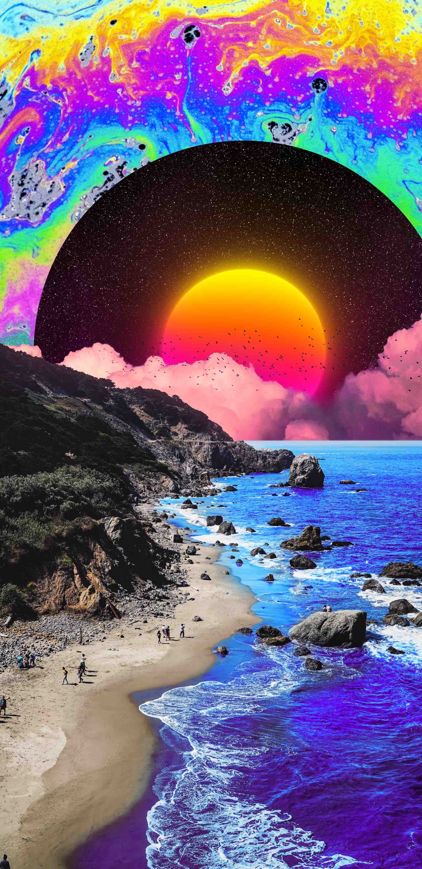 Обои природа, арт, живопись, вода, атмосфера в разрешении 1440x2960