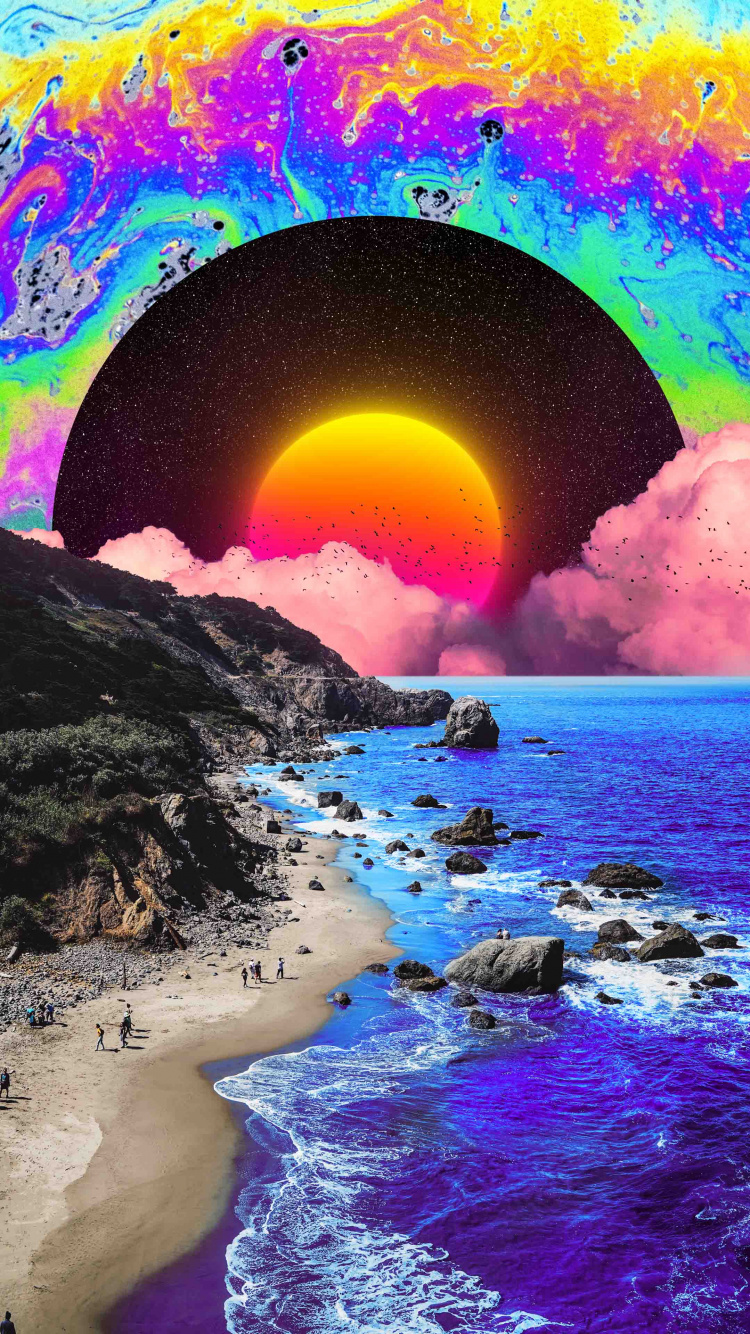 Обои природа, арт, живопись, вода, атмосфера в разрешении 750x1334