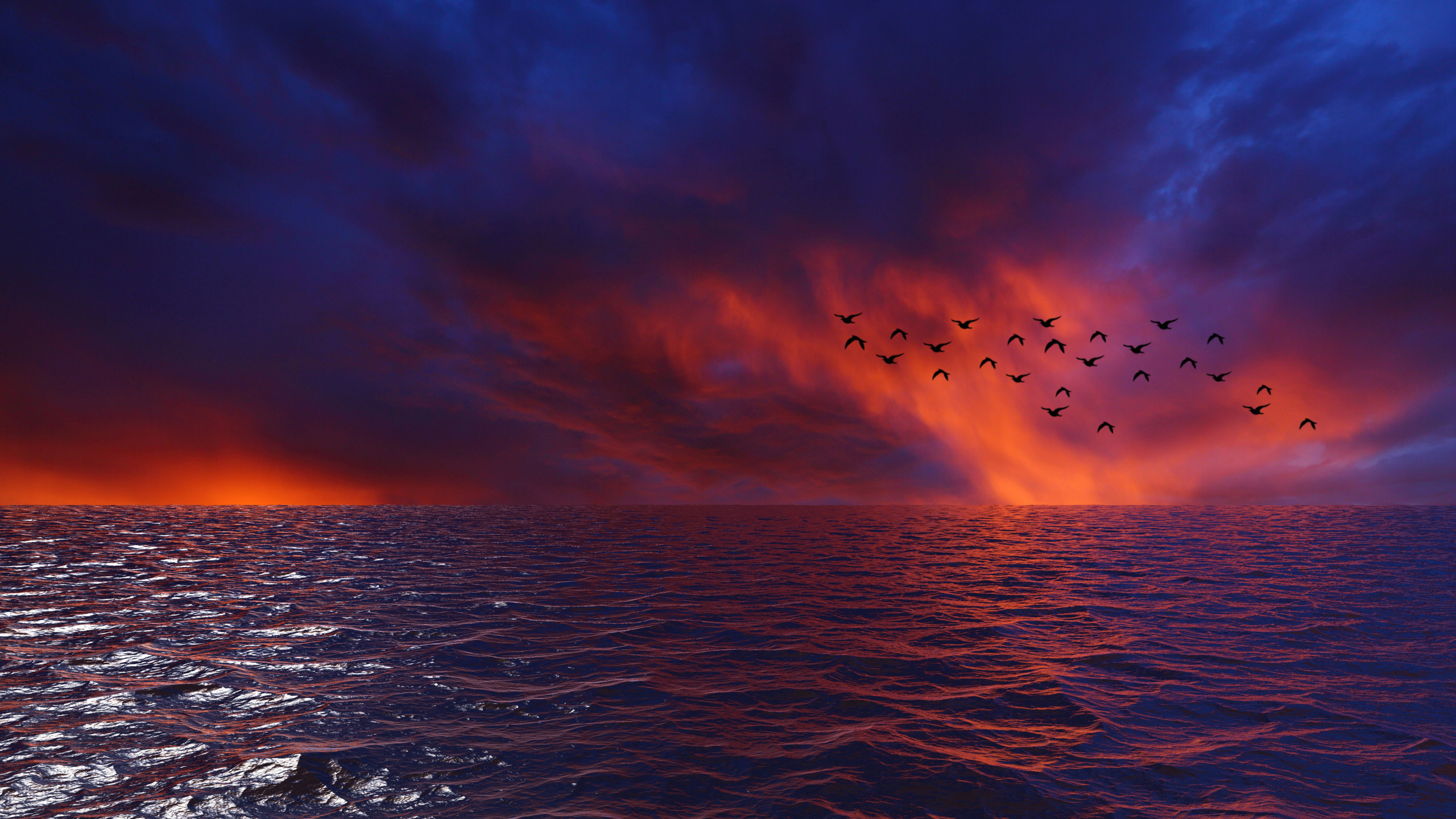 Обои горизонт, море, вода, океан, синий в разрешении 2560x1440