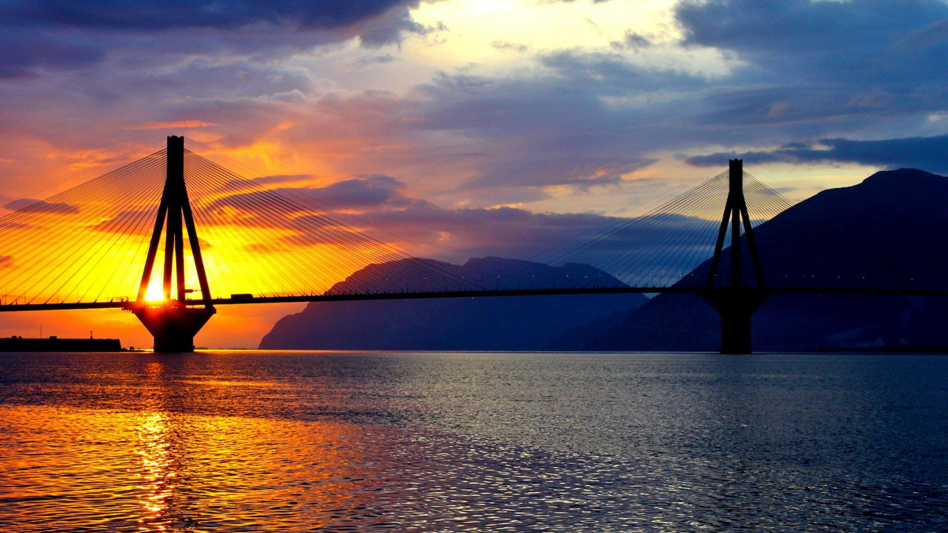 Обои вода, горизонт, закат, послесвечение, вечер в разрешении 1366x768